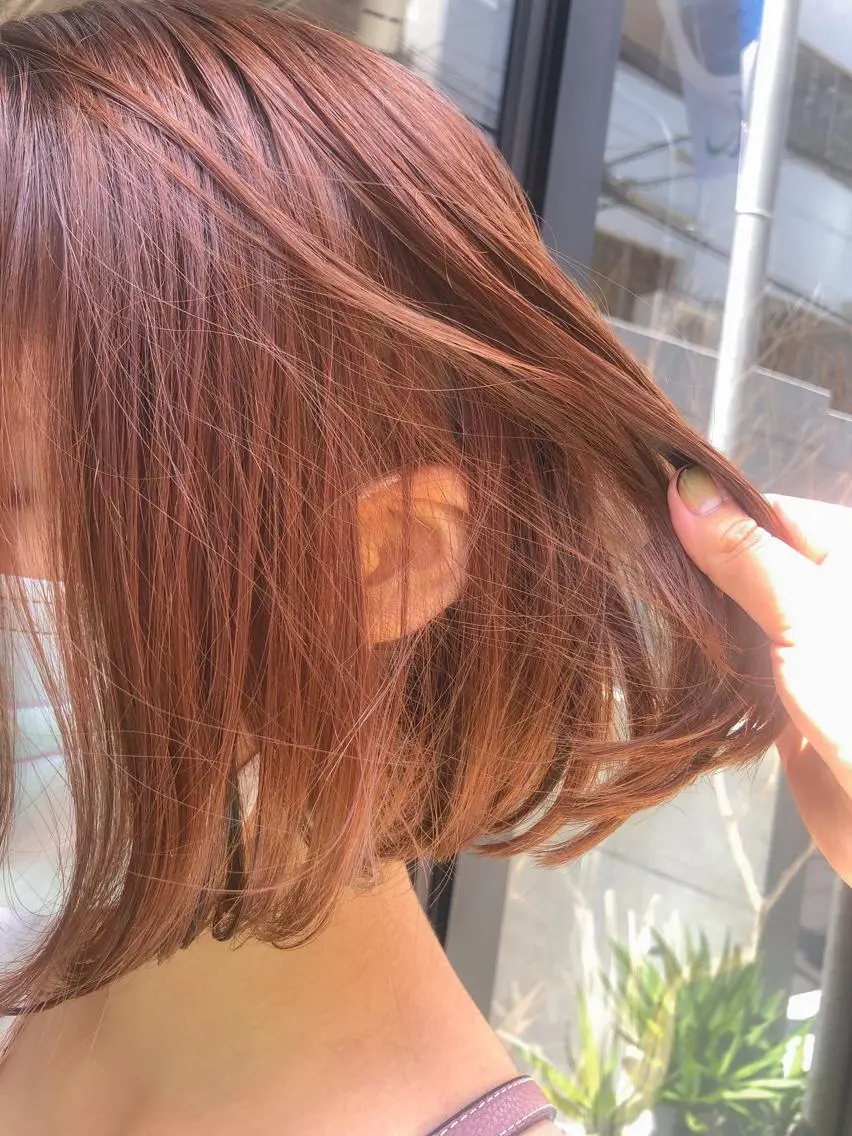 ショート カラー ヘアアレンジ イルミナカラー オレンジ rii-🩰 トレンドメイクのヘアスタイル
