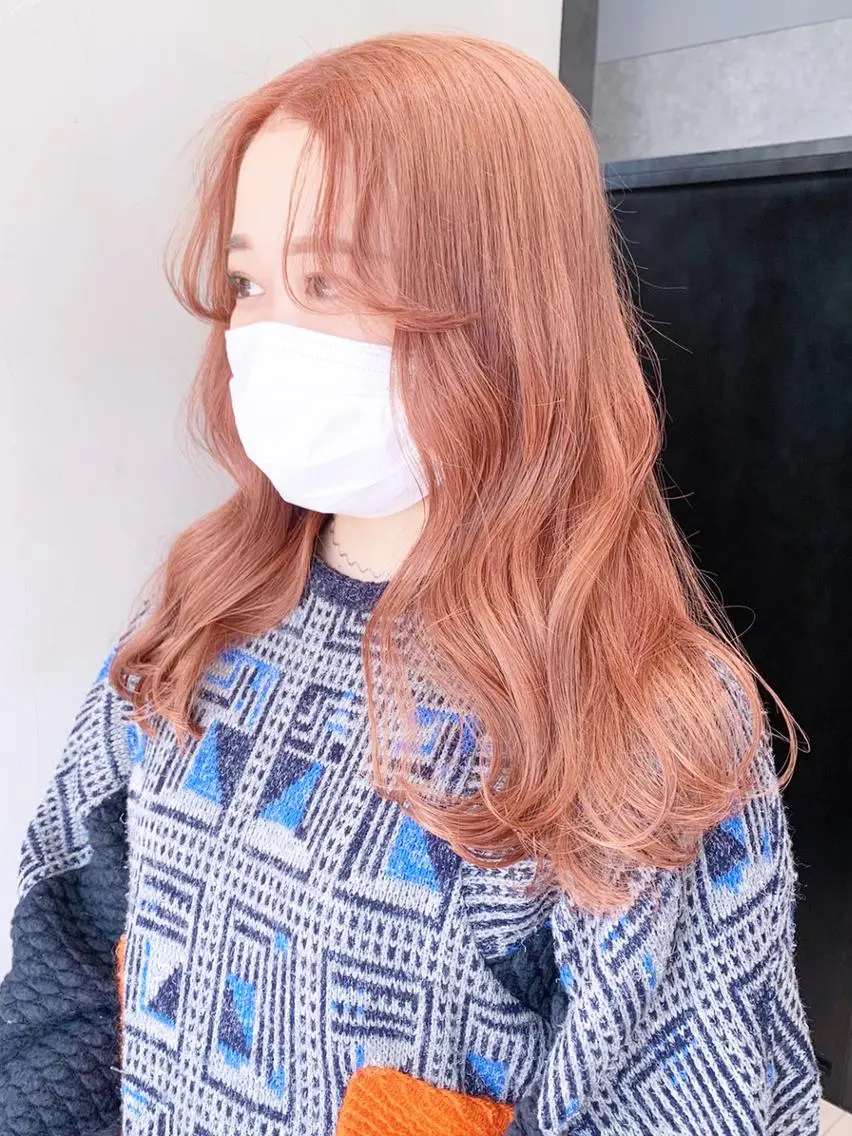 セミロング カラー パーマ ヘアアレンジ ベージュカラー オレンジ オレンジベージュ ITbyALBUM 浦和店のヘアスタイル