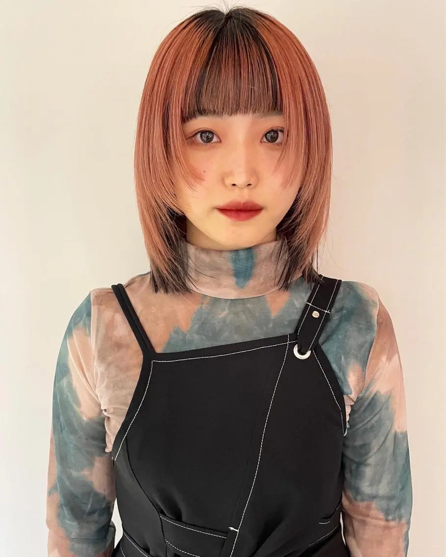 ミディアム カラー 黒髪 デザインカラー ヘアカラー ハイトーンカラー/ さらさのヘアスタイル