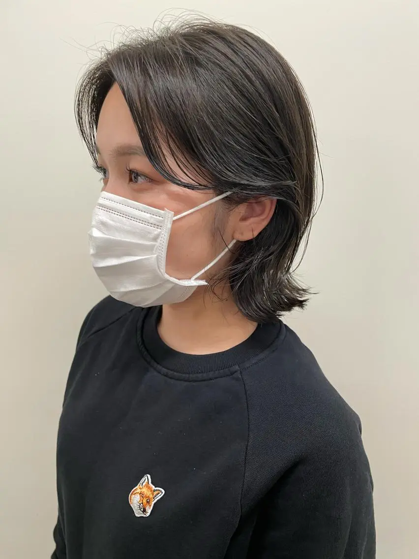 ミディアム くびれヘア レイヤーカット コスメパーマ 佐藤　諒のヘアスタイル