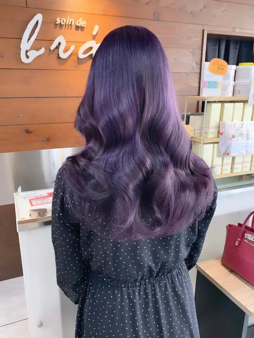 ロング アッシュ パープルカラー カット ヘアカラー レイヤー/艶髪カラー 森本くるみのヘアスタイル