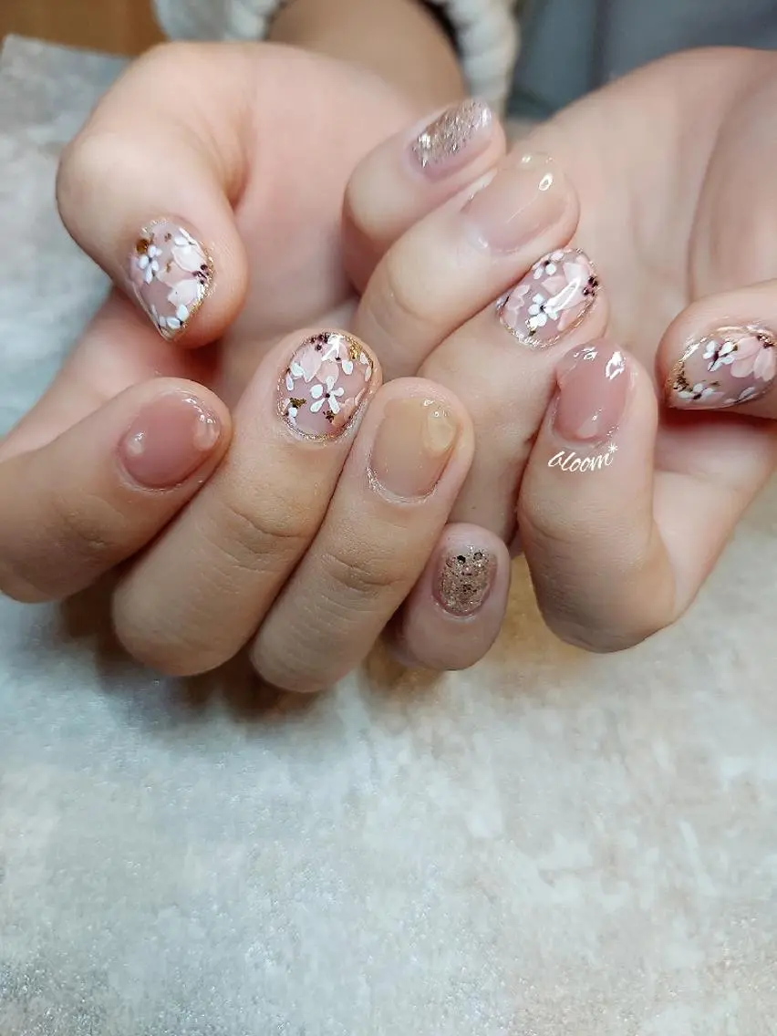 ネイル 成人式 フラワーネイル ハンドネイル bloom *のネイルデザイン