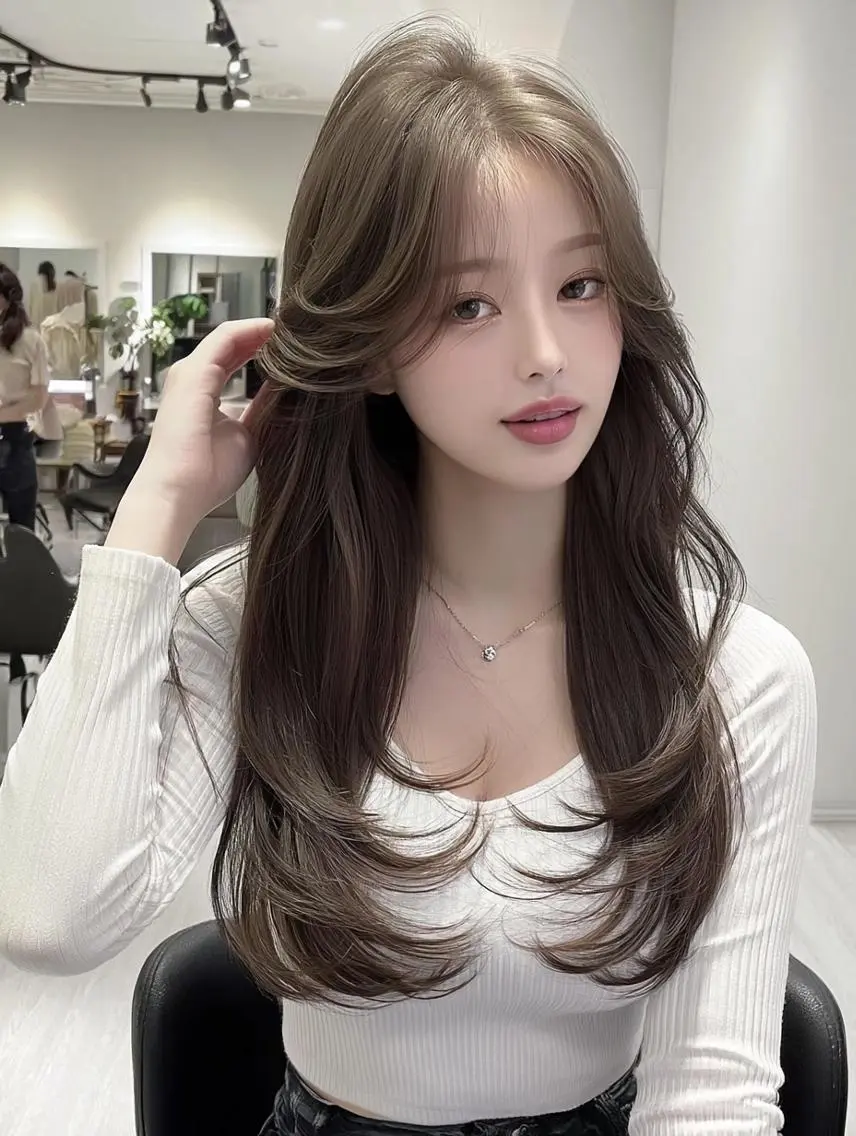 セミロング 顔周りカット 髪質改善 韓国風ヘア レイヤーカット カット ヘアカラー FOCUS JAPAN4のヘアスタイル