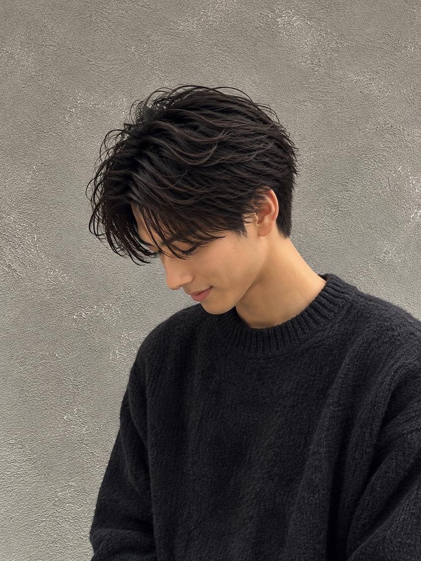 ショート メンズ フェザーパーマ メンズ韓国風 マッシュ メンズパーマ メンズショート 脇田 麗乃のヘアスタイル