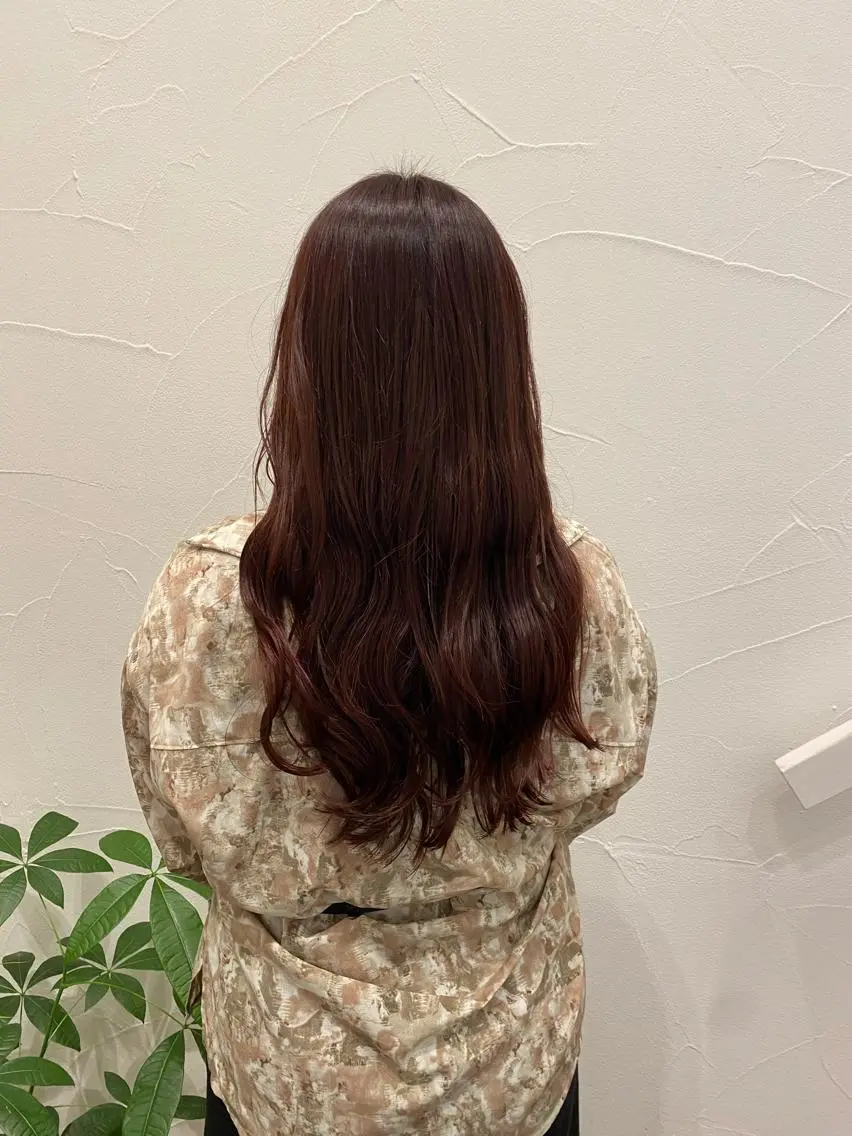 ロング カラー ブリーチ ブリーチなしカラー レッドカラー Ash中目黒店 榊間茜のヘアスタイル