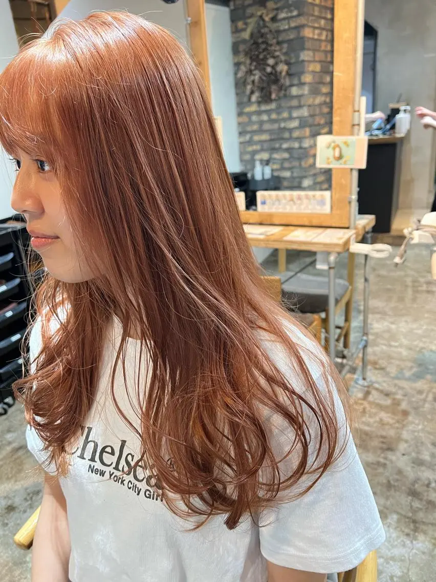 ロング カラー オレンジ ピンクカラー ツキノキ ミナのヘアスタイル