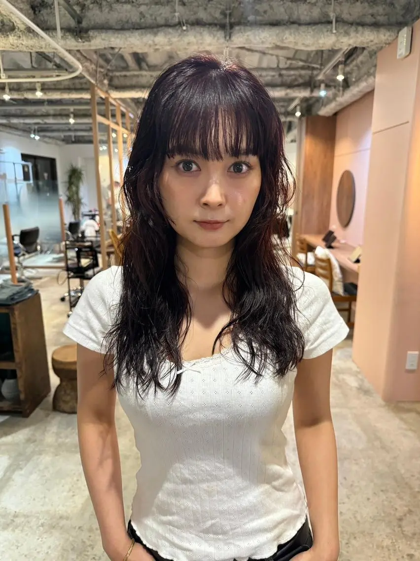 ミディアム カラー パーマ ヘアカラー CEINE PATHのヘアスタイル