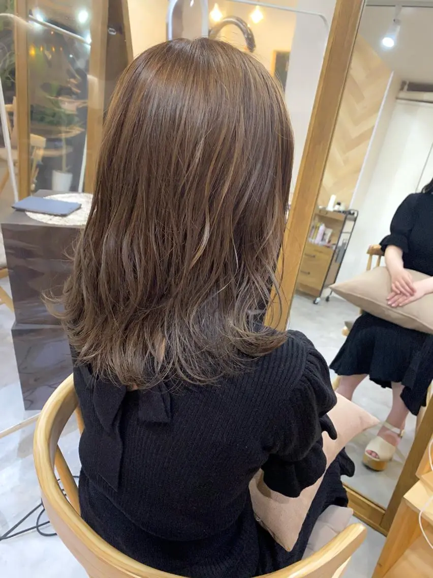ミディアム カラー ヘアアレンジ ベージュカラー ヘアカラー ボブ /ニュアンス/ satomi🧸💖のヘアスタイル