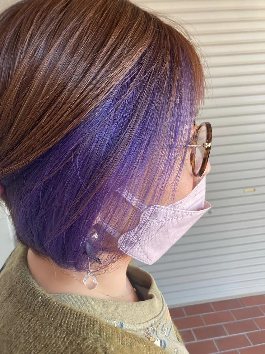ショート カラー ブリーチ インナーカラー ラベンダーカラー noce harumiのヘアスタイル