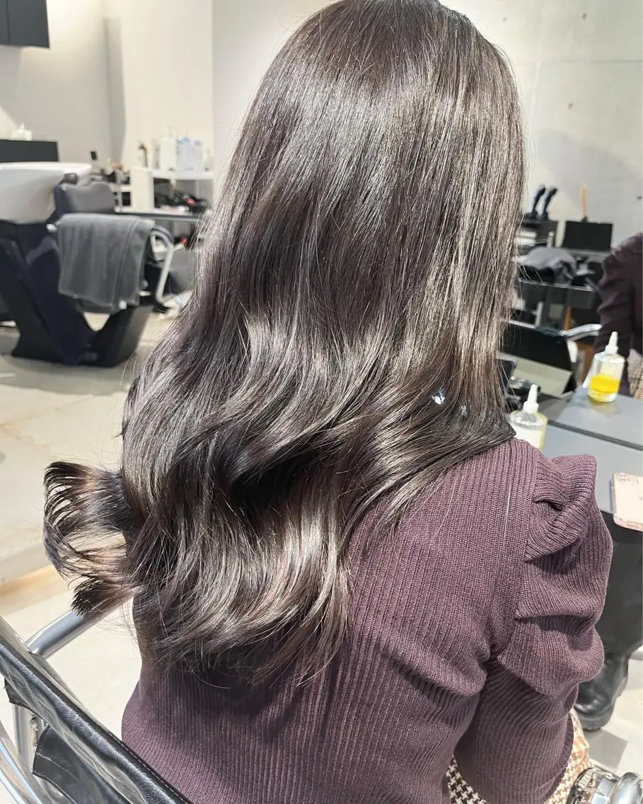 ミディアム カラー パーマ ヘアカラー トリートメント 透明感/オリーブ/ グレージュ/YUKAのヘアスタイル