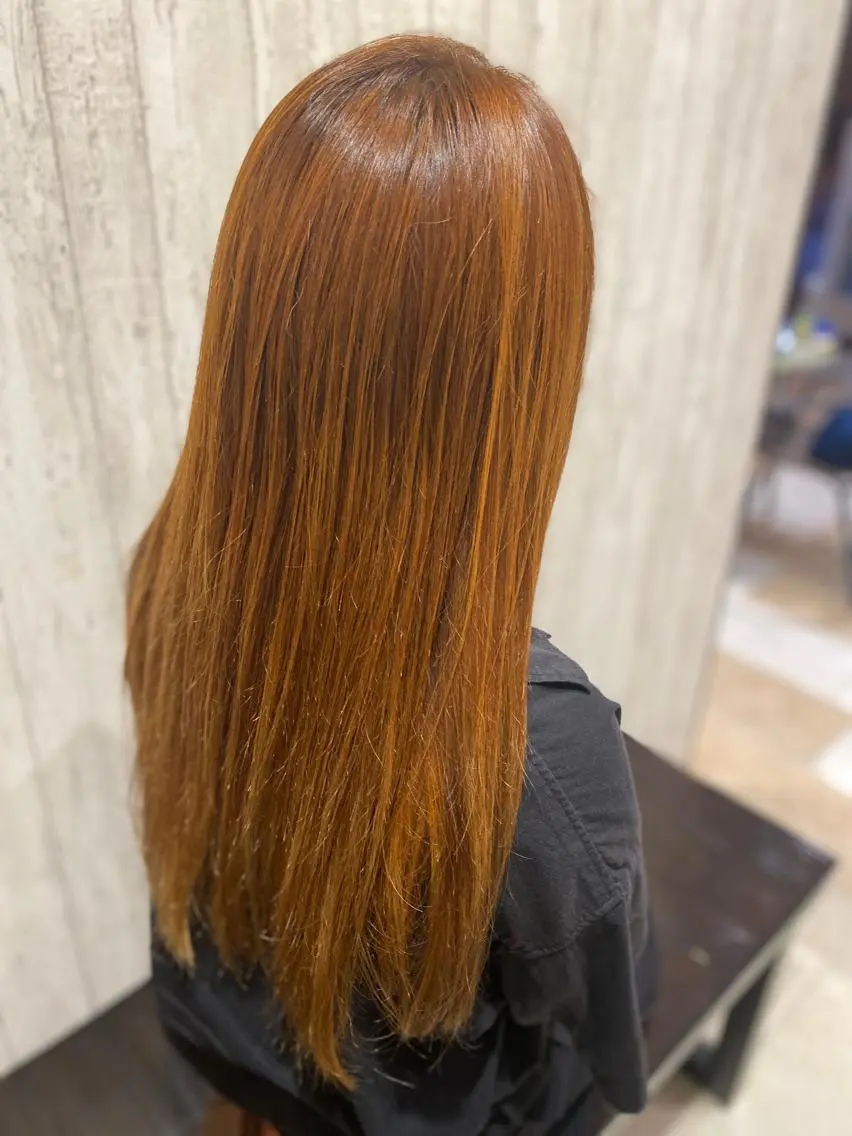 ロング カラー ハイトーンカラー オレンジ ヘアカラー トリートメント 🦋店長🦋 ほんさわ みずきのヘアスタイル