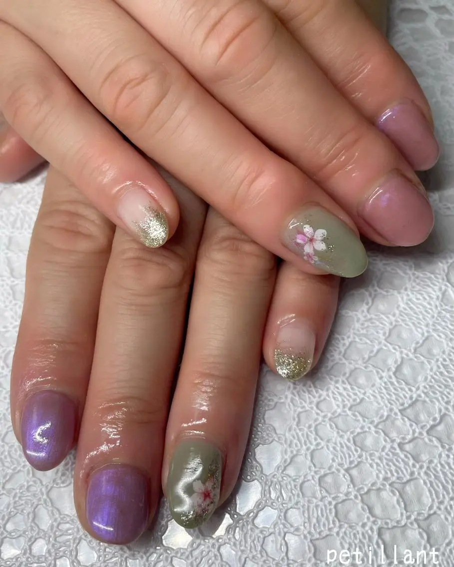 ネイル オーロラネイル ピンク nail salon petillantのネイルデザイン