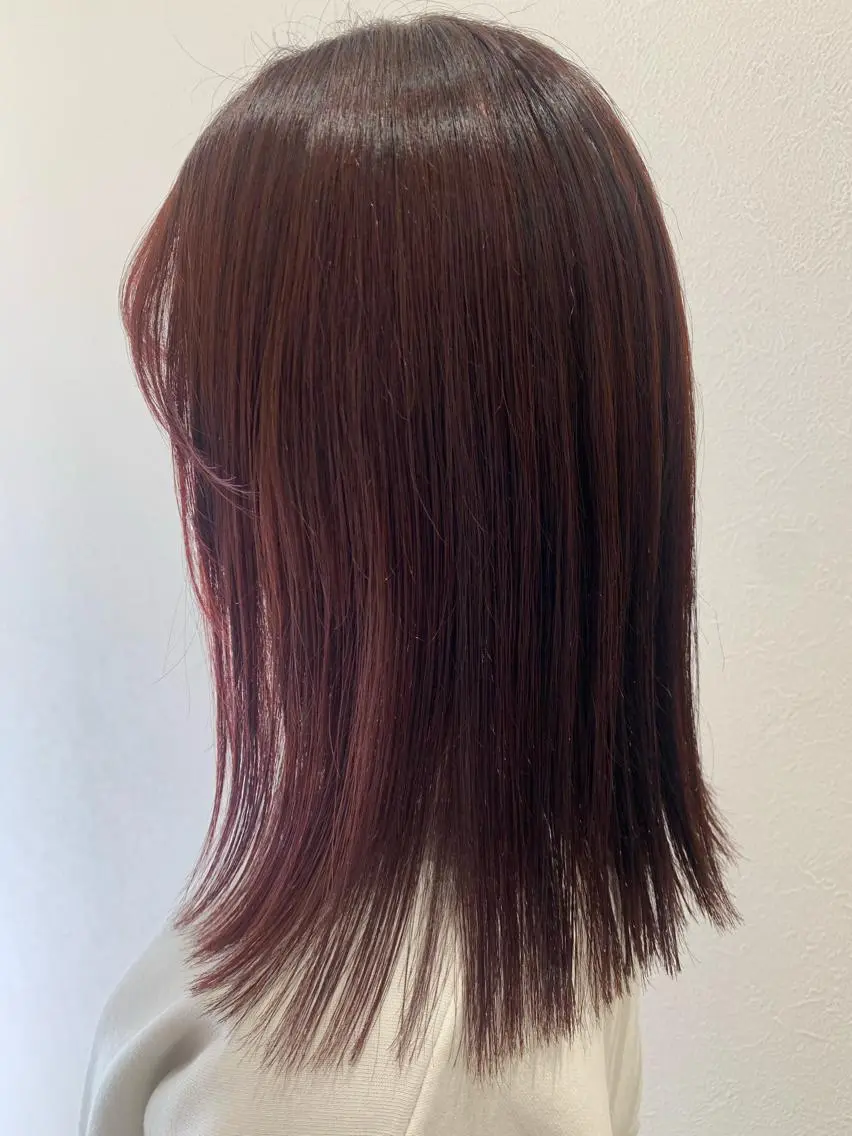 ミディアム カラー ブリーチ ブリーチなしカラー レッドカラー hubhair レイヤー/透明感のヘアスタイル
