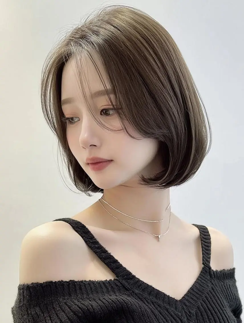 ミディアム 髪質改善 韓国風ヘア レイヤーカット 縮毛矯正 トリートメント ヘアカラー 天王寺/大阪/ カラー/艶感のヘアスタイル