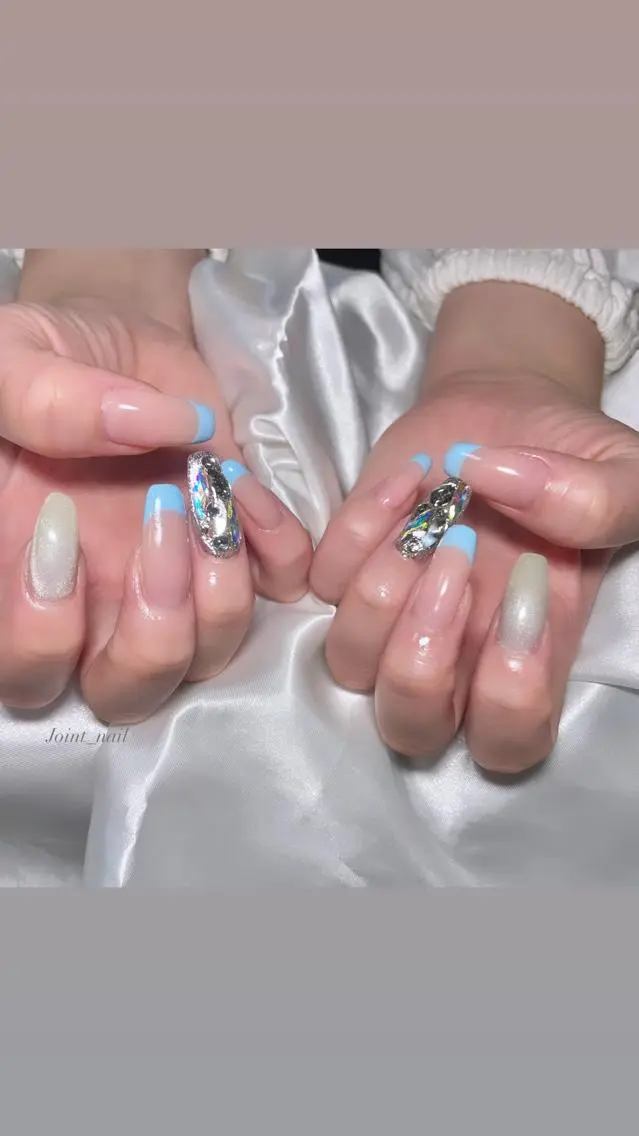 ネイル ブルー パステルネイル ストーンネイル Joint_ nailのネイルデザイン