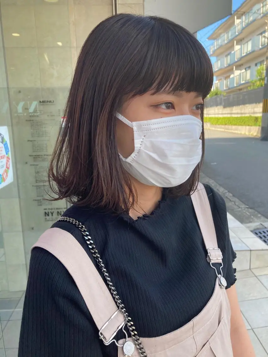 ミディアム カラー 顔周りカット 伸ばしかけ カット ヘアカラー トリートメント 田中 あかねのヘアスタイル