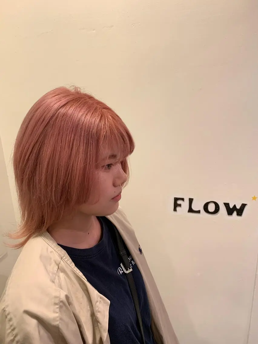 ミディアム カラー ブリーチ ピンクカラー ウルフカット ヘアカラー Shouei  のヘアスタイル