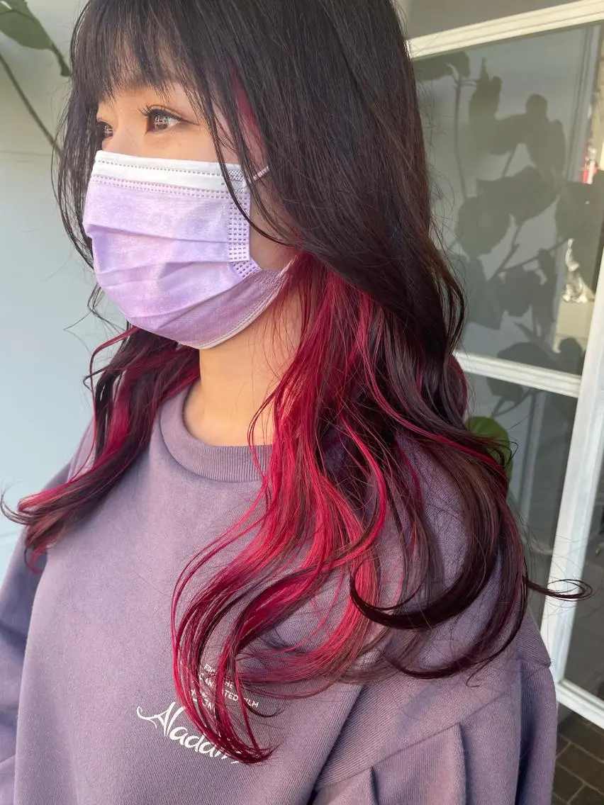 ロング カラー ヘアアレンジ ブラウンカラー ピンクカラー ピンクブラウン レッドカラー ヘアカラー たかいわ みきのヘアスタイル