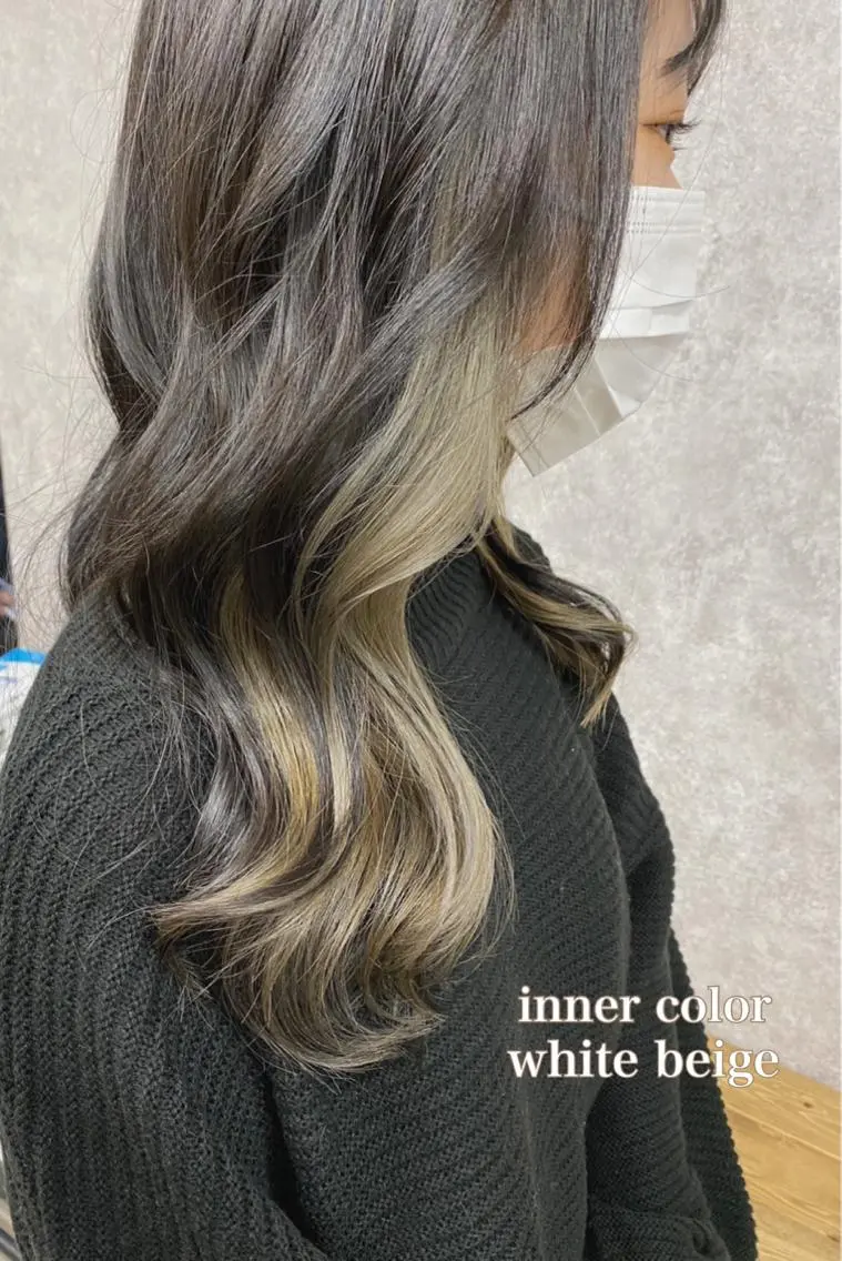 ロング カラー ベージュカラー インナーカラー ホワイトベージュ 日比 貴大/ minim hairのヘアスタイル