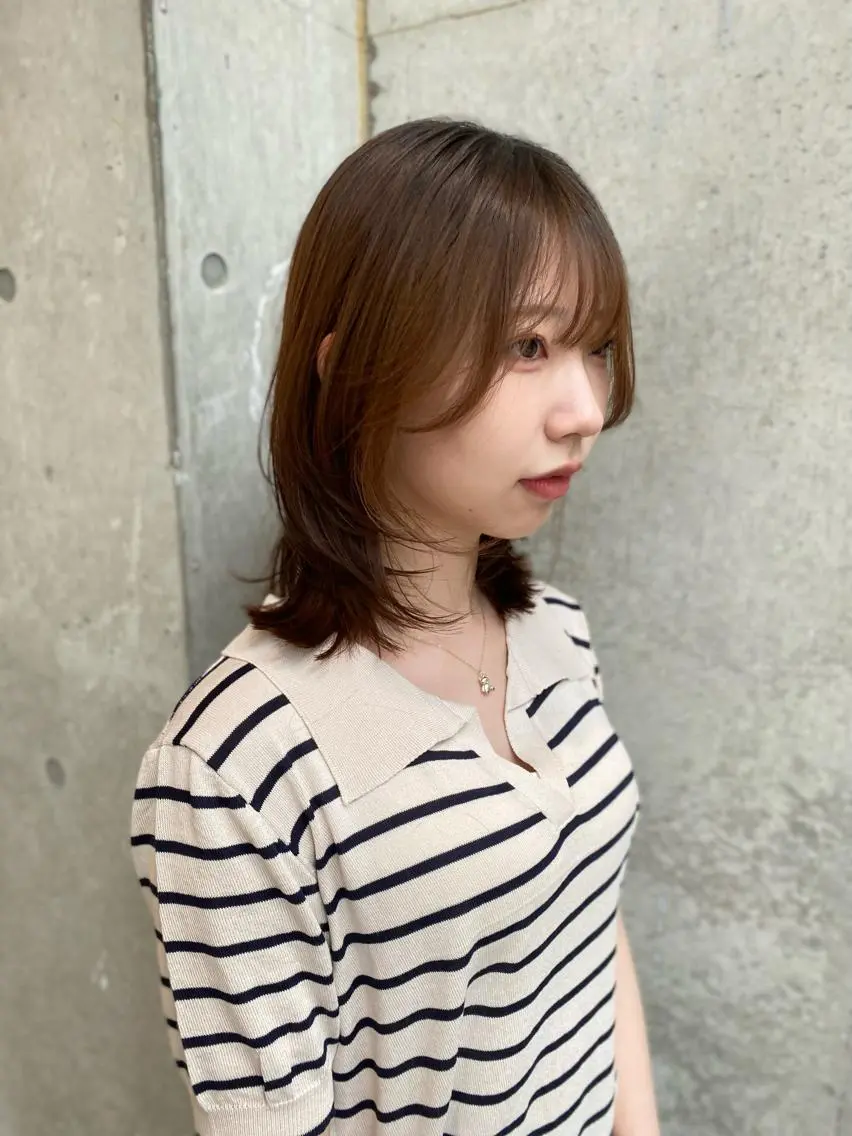 ミディアム カラー カット ヘアカラー トリートメント Saki/レイヤー/ 柔色カラー/顔まわりのヘアスタイル