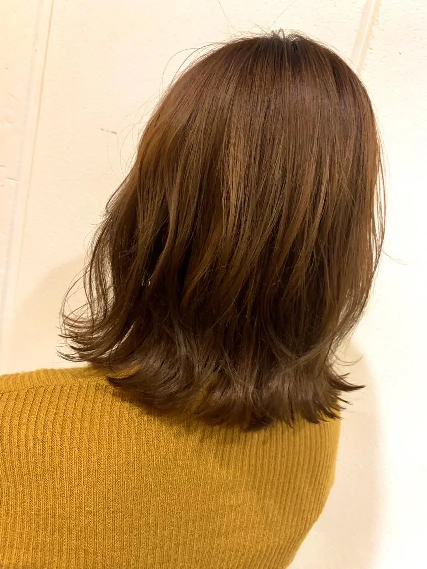 ミディアム オレンジブラウン Lolonois梅田 /Okazaki:)のヘアスタイル
