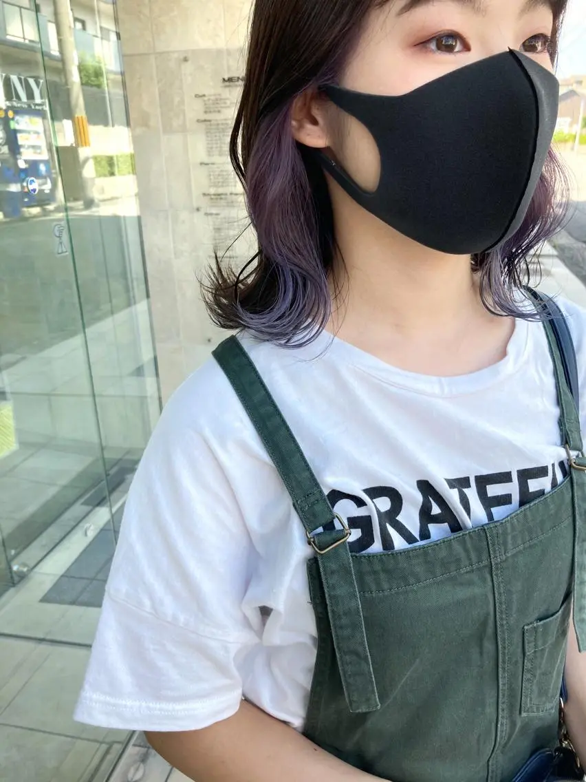 ミディアム カラー ブリーチ インナーカラー ラベンダーカラー ピンクカラー 田中 あかねのヘアスタイル