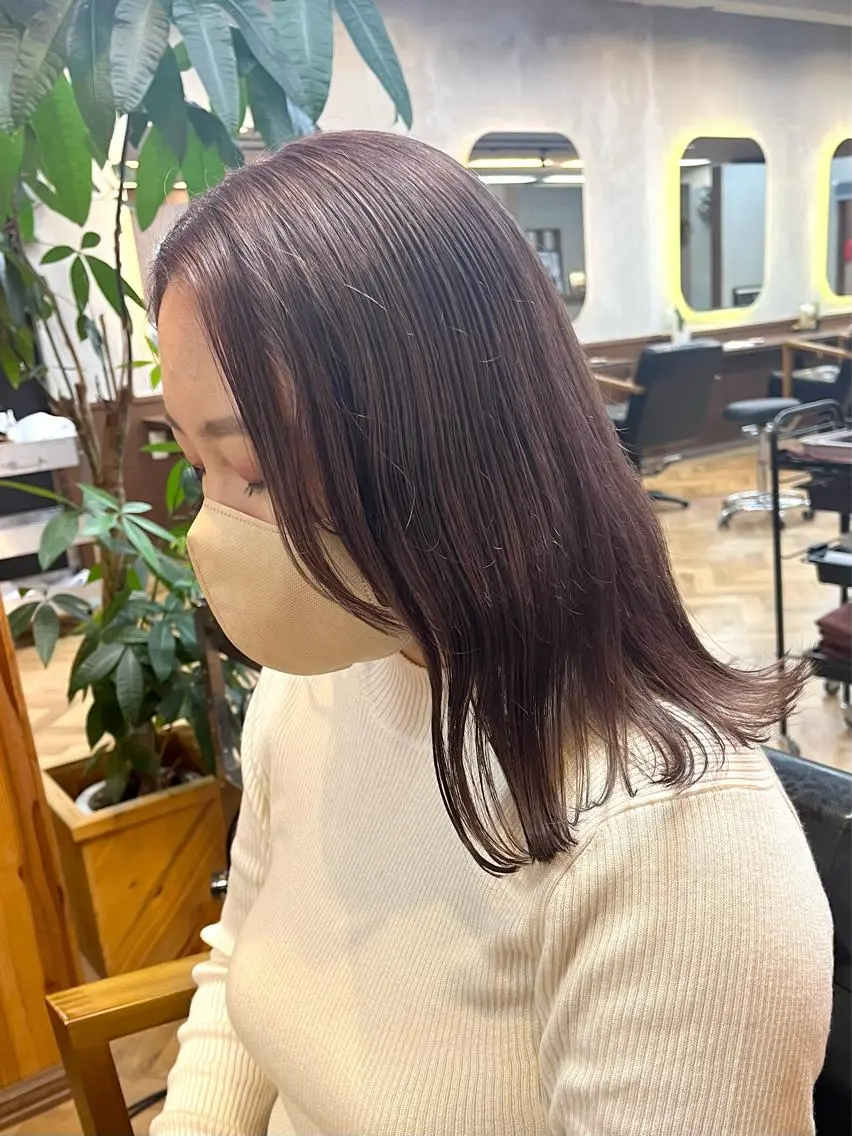 ミディアム カラー 顔周りカット ena/ブリーチなし 透明感・レイヤー🎀のヘアスタイル