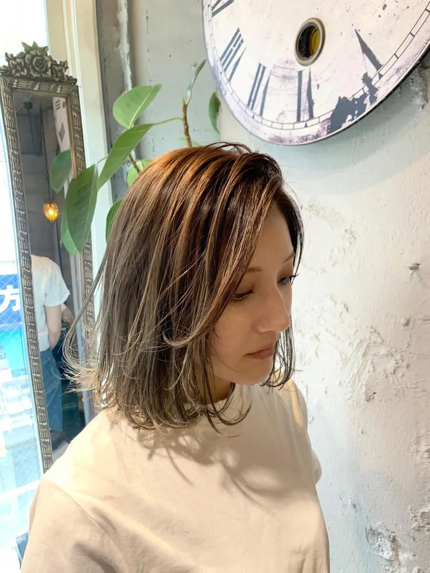 ミディアム ハイライト/レイヤー 木下翔太のヘアスタイル