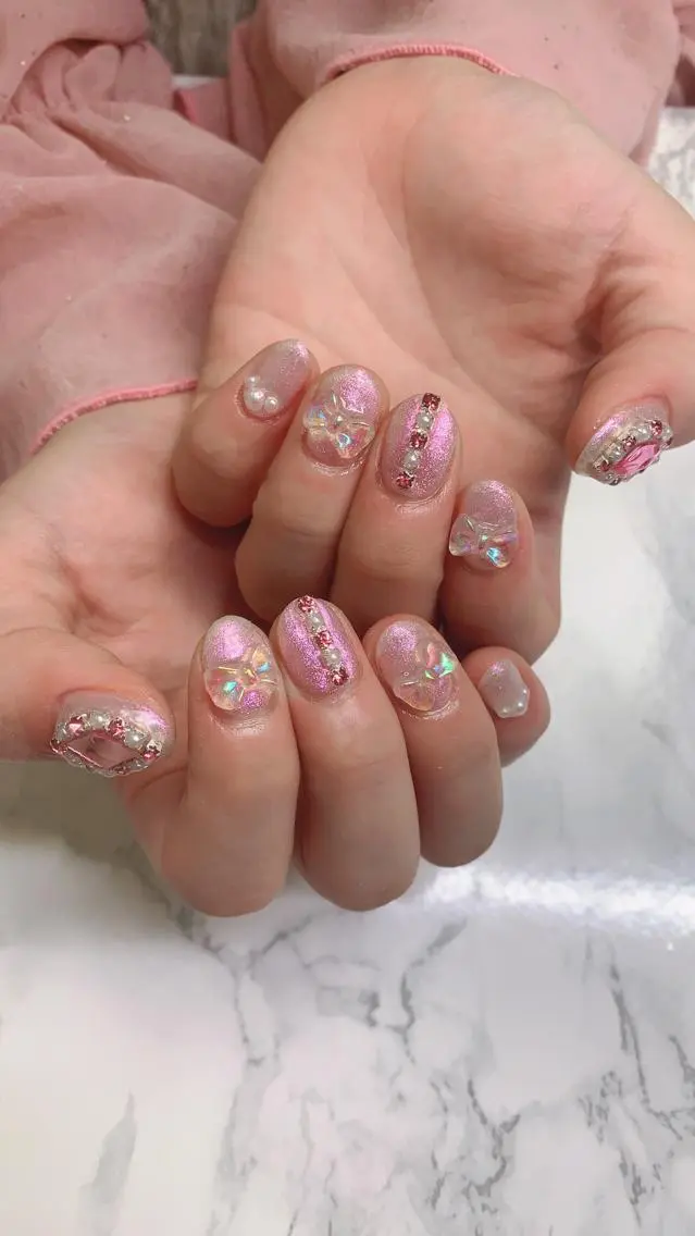 ネイル ハンドネイル はな💎ネイル ワンホン、長さ出しのネイルデザイン