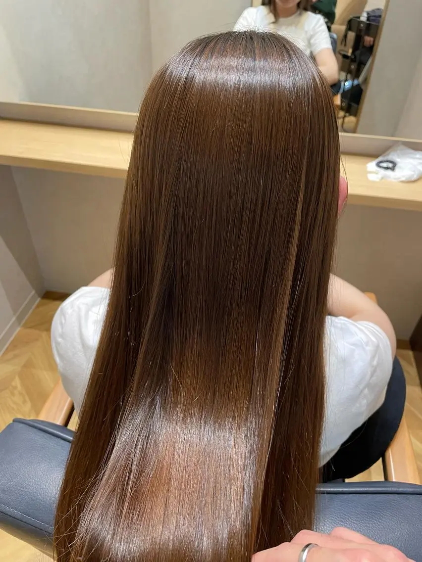 ロング ミストバング ボブ ハイライト 髪質改善 韓国風ヘア カット 縮毛矯正 トリートメント newi宮崎 akioのヘアスタイル