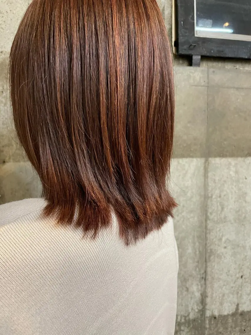 ミディアム カラー ベージュカラー ハイライトカラー ピンクカラー ピンクベージュ ハイライト カット トリートメント ヘアセット 前髪似合わせ | yukaのヘアスタイル