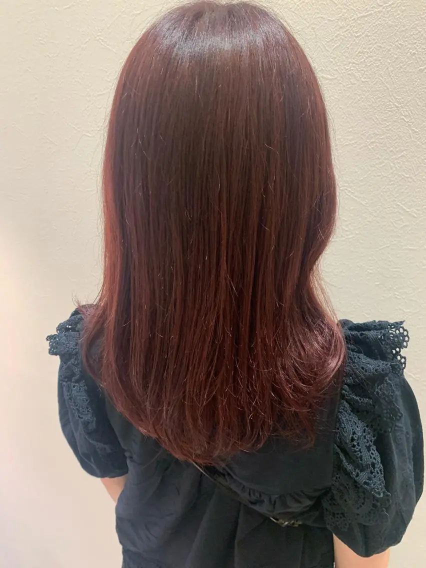 ミディアム カラー レッドカラー hubhair レイヤー/透明感のヘアスタイル