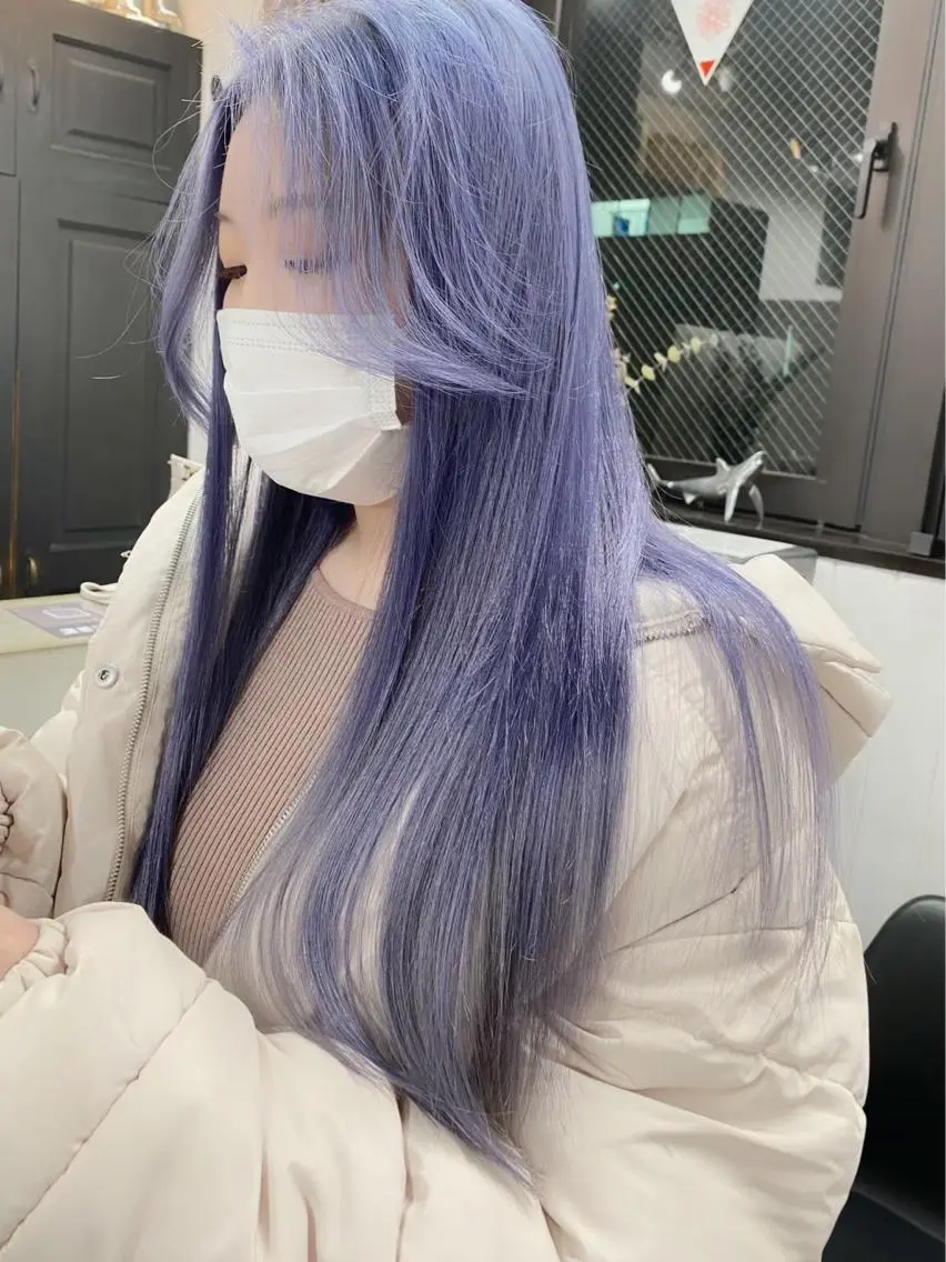ロング カラー ブルーカラー カット ヘアカラー トリートメント 🧸艶々韓国ヘア 🧁mizunaのヘアスタイル
