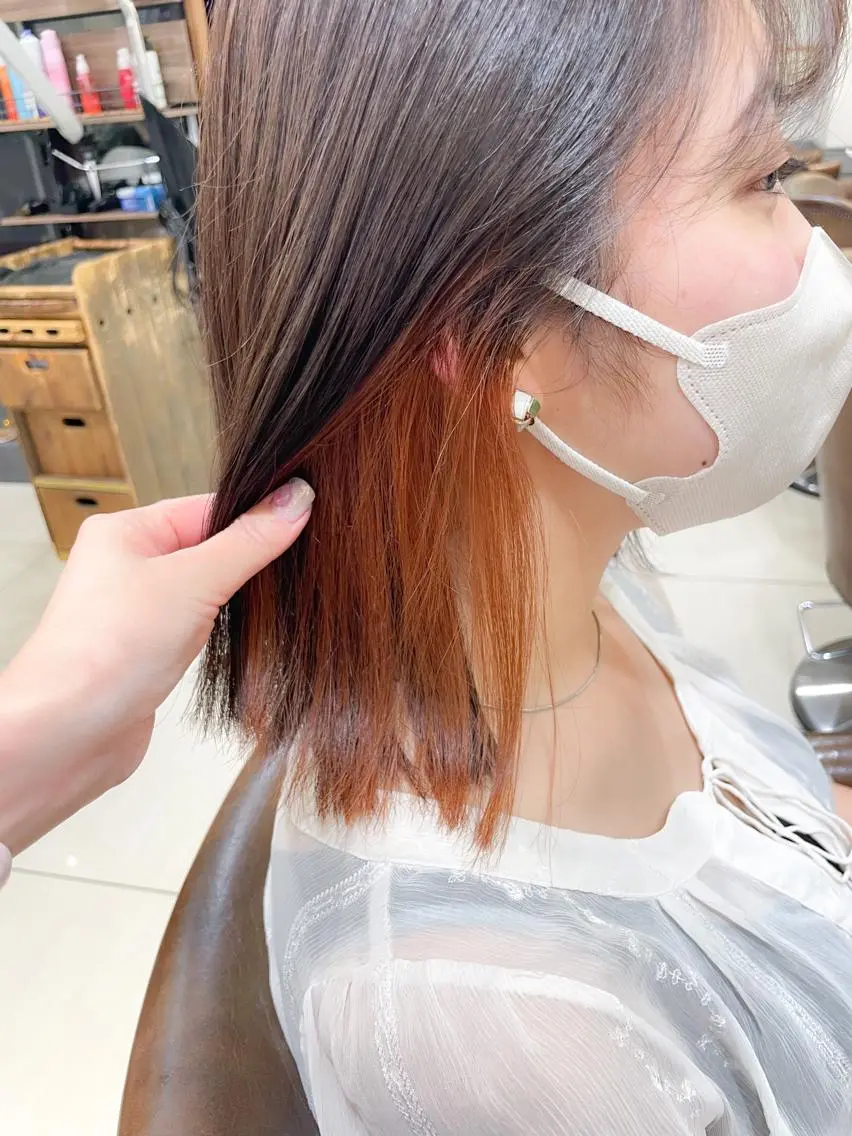ミディアム カラー 切りっぱなしボブ ブラウンカラー オレンジ オレンジブラウン ボブ カット ヘアカラー トリートメント ✨カラー支持No.1 🧸ワキ カナコ🧸のヘアスタイル