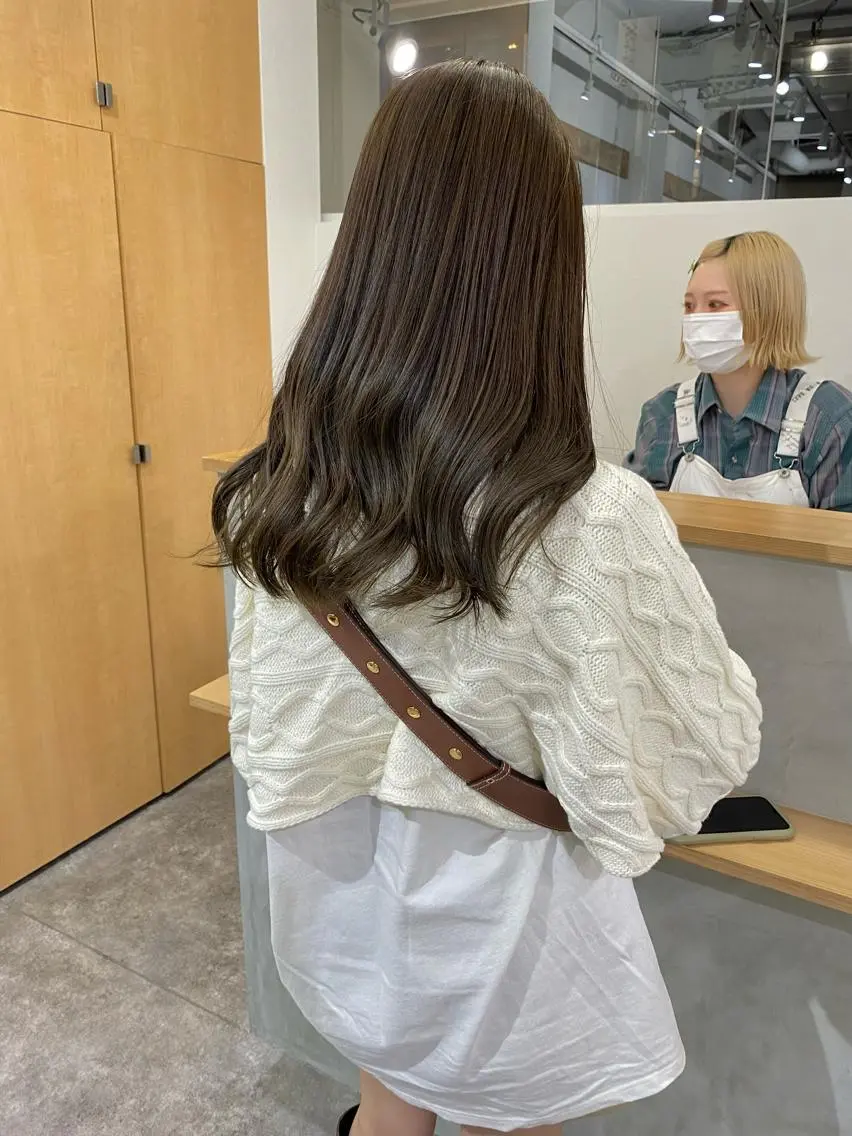 ロング カラー ブリーチ ブラウンカラー ブリーチなしカラー オリーブブラウン カット ヘアカラー 森貴裕/ニュアンス パーマ/オリーブのヘアスタイル