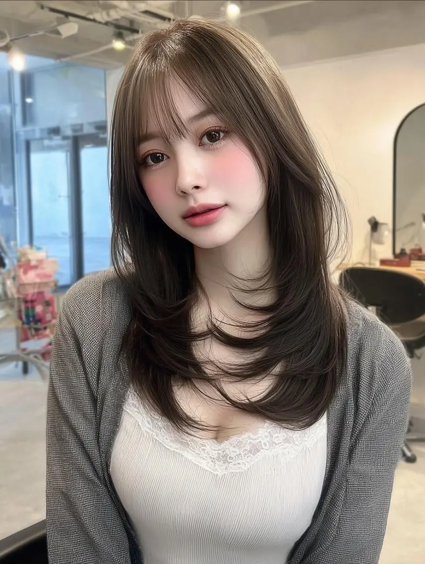 ロング ボブ 顔まわりレイヤー 髪質改善 韓国風ヘア レイヤーカット カット ヘアカラー 大久保 雪乃🌛のヘアスタイル
