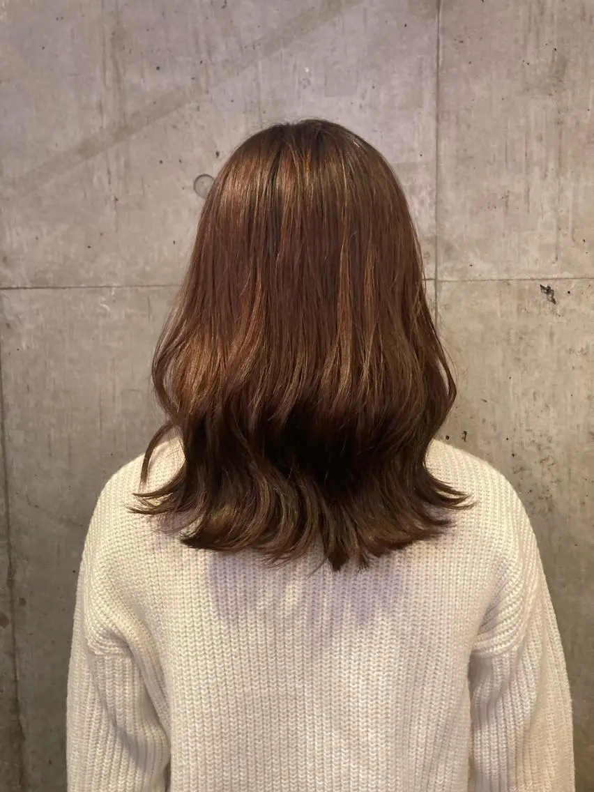 セミロング セミロングパーマ ボブ ハイライト 姫カット おくれ毛 ✂︎岡根 京花✂︎のヘアスタイル
