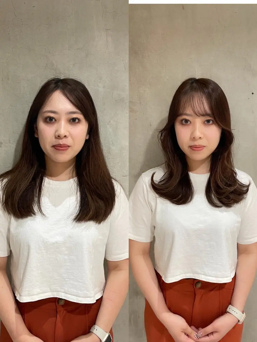 セミロング カット ヘアカラー トリートメント 🌹ハッシュカット、 レイヤー韓国ヘア🌹のヘアスタイル