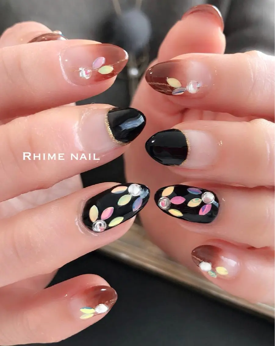 ネイル アートネイル フラワーネイル グラデーション ロングネイル オフィスネイル Rhime nail ライムネイルのネイルデザイン