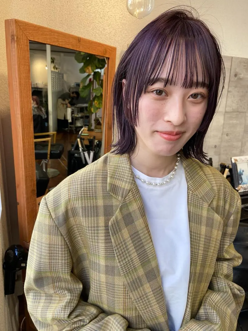 ミディアム カラー ブリーチ ラベンダーカラー ボブ ウルフカット 岡本康平/ボブ/ブリ ーチ/酸性ストレートのヘアスタイル