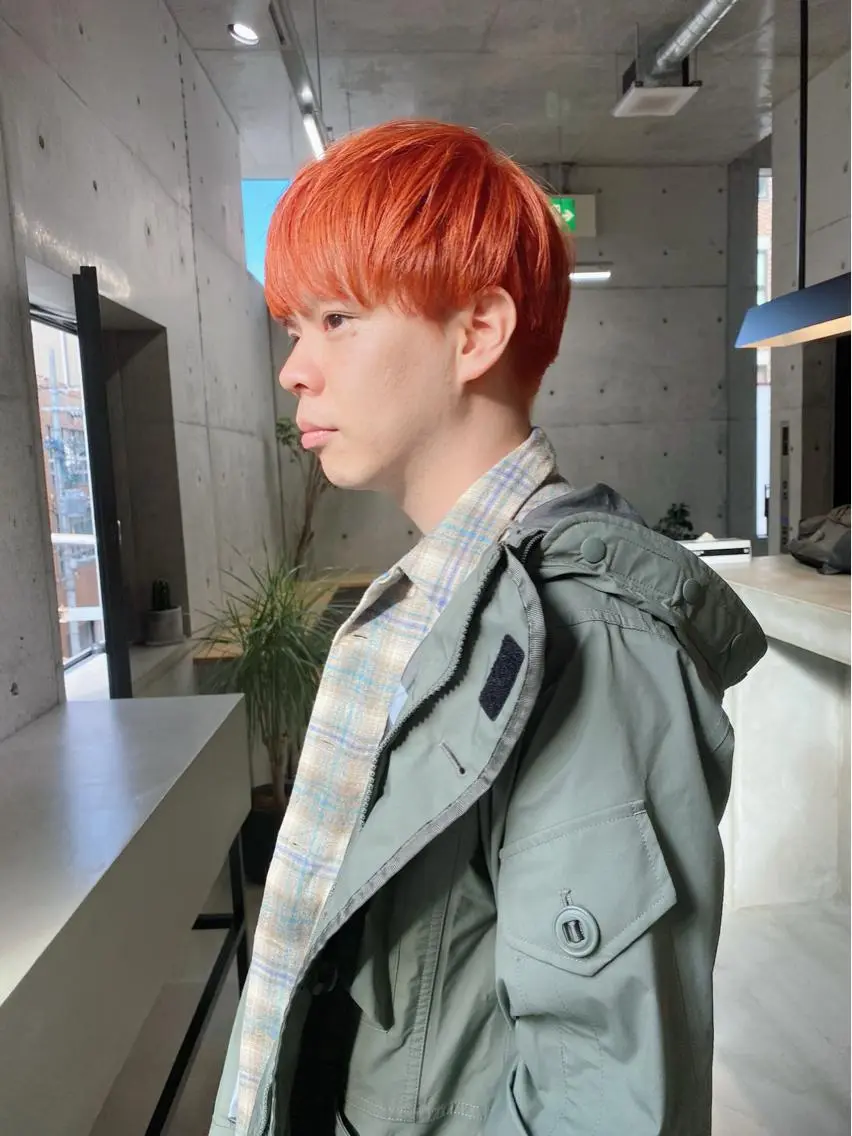 カラー ヘアアレンジ メンズ メンズブリーチ マッシュ 刈り上げ ブリーチ オレンジ son hair HIROEのヘアスタイル