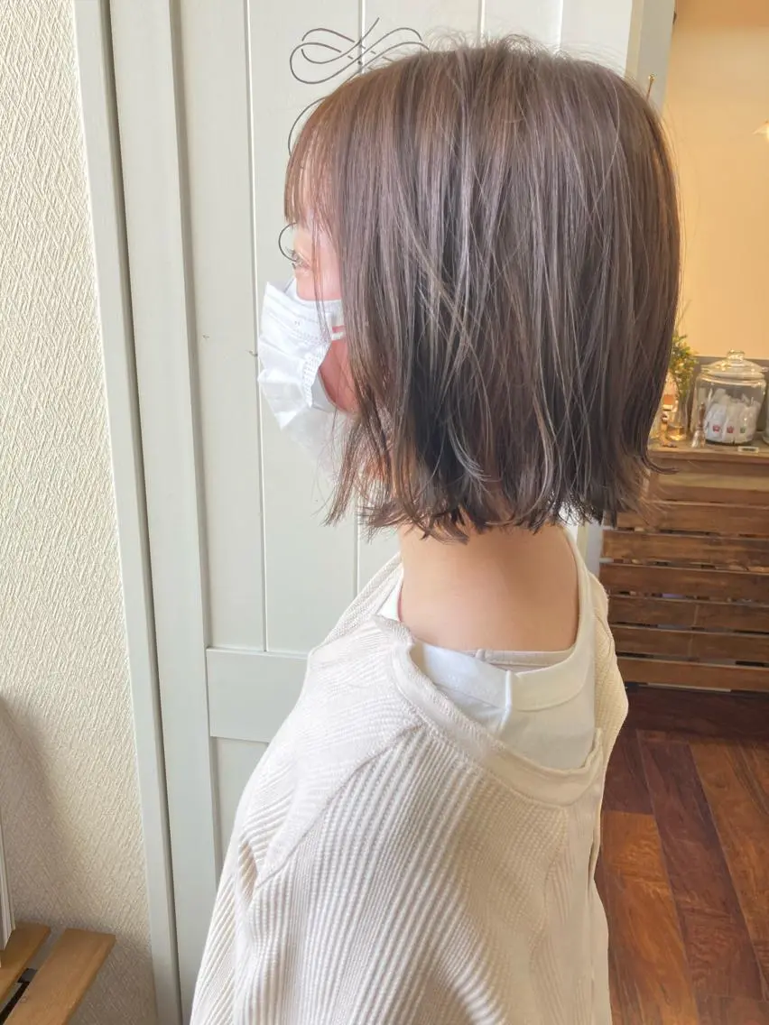 ミディアム カラー 透明感カラー グレージュ カット 縮毛矯正 小木曽智美 /ボブ/ショートのヘアスタイル