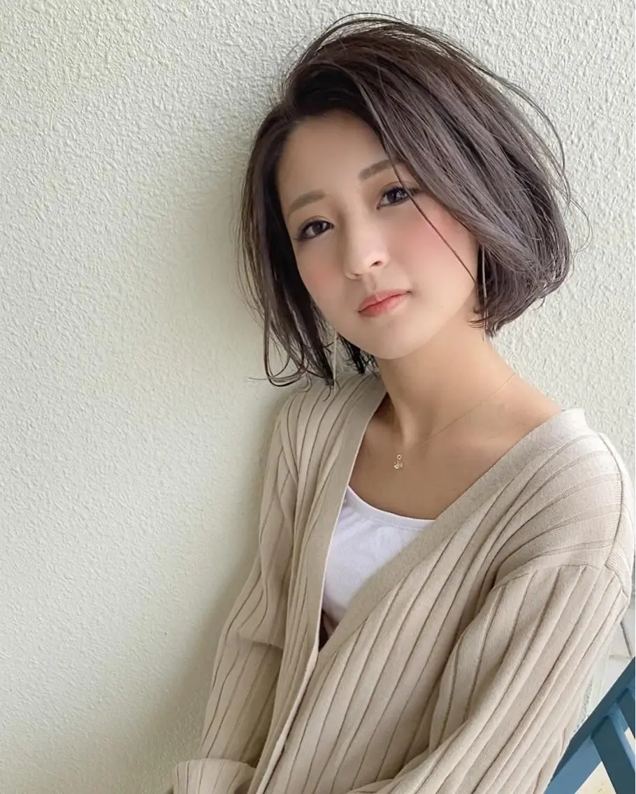 ミディアム パーマ ボブ カット ヘアカラー grand juteのヘアスタイル