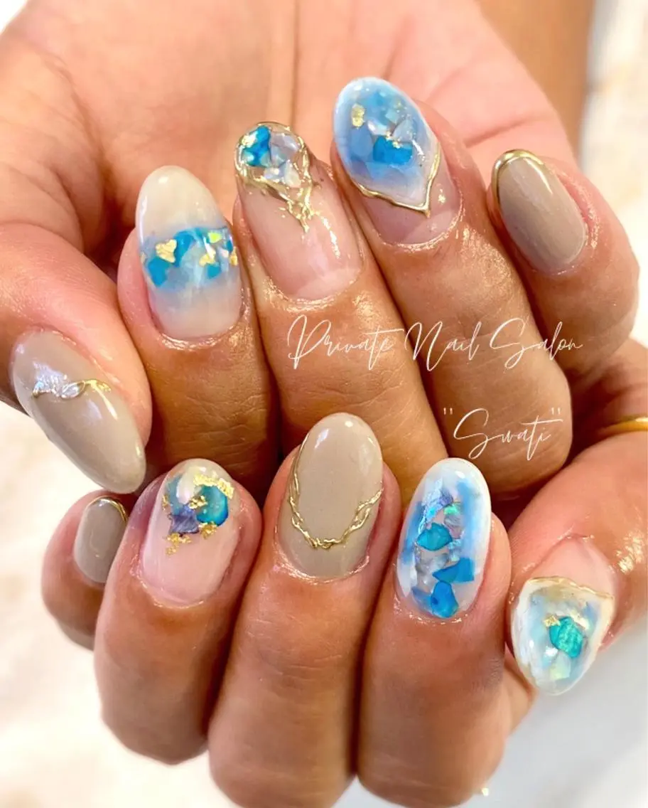 ネイル アートネイル ブルー オフィスネイル 春ネイル 夏ネイル yuko （ネイリスト）のネイルデザイン
