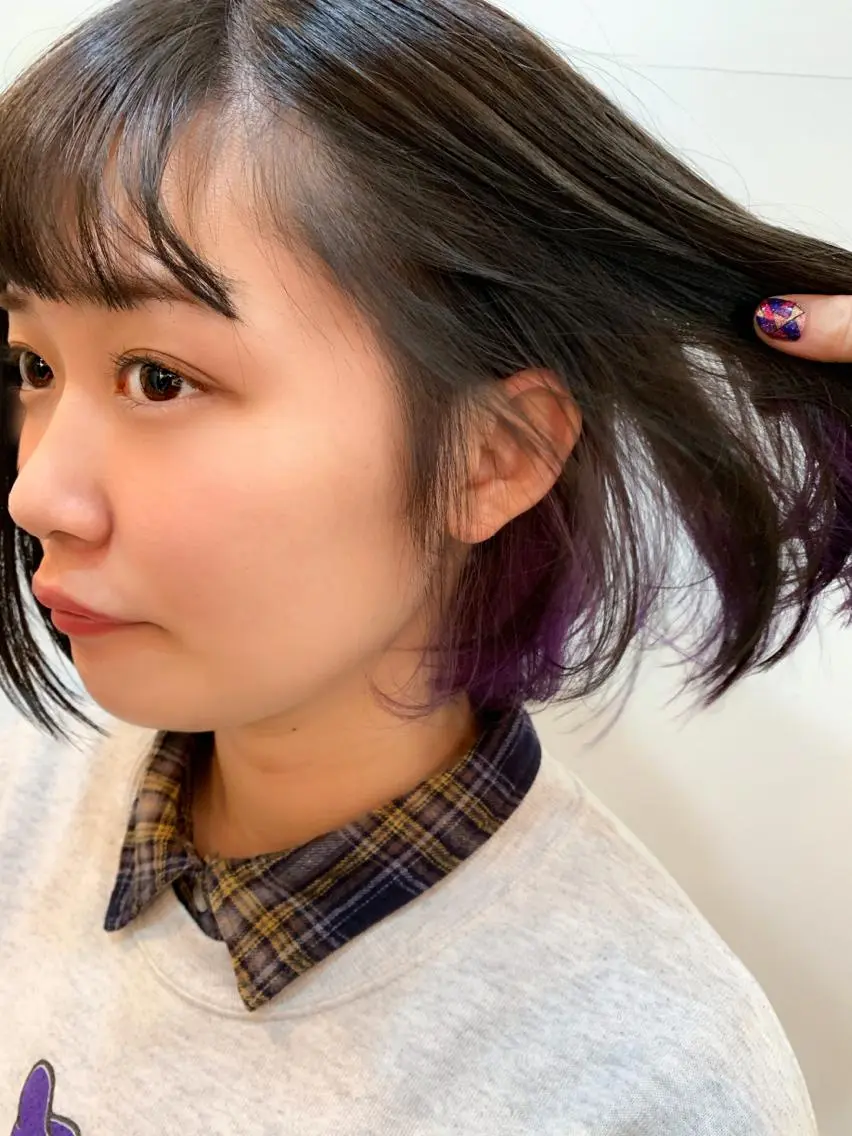 ショート カラー ブリーチ パープルカラー ヘアカラー トリートメント 🍑艶髪✖️暖色系 ✨momoka🍑のヘアスタイル