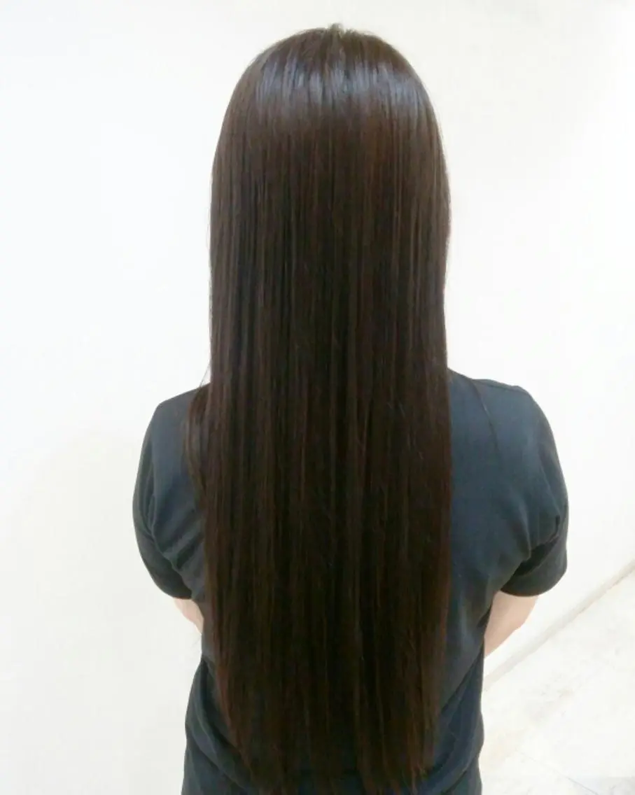ロング カラー アッシュ 黒髪 トリートメント 酸性ストレート/ブリ ーチなしWカラー河本のヘアスタイル