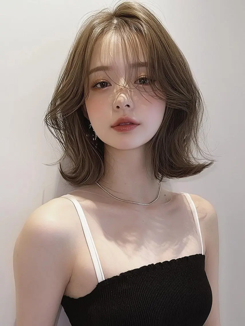 ミディアム 顔周りカット 髪質改善 韓国風ヘア レイヤーカット カット ヘアカラー FOCUS JAPAN2のヘアスタイル