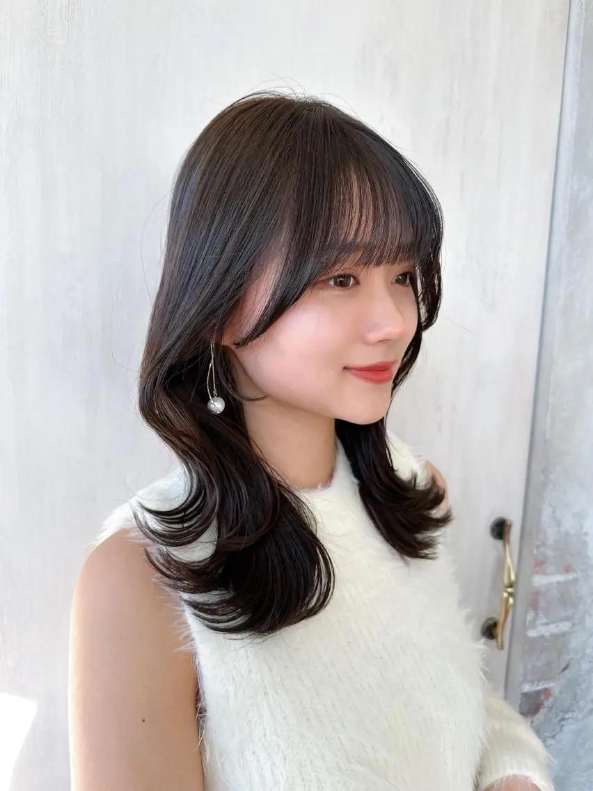 セミロング カラー ベージュカラー ブラウンカラー ブラウンベージュ くびれヘア 顔まわりレイヤー 顔周り/くびれヘア 韓国ヘア💕風間るなのヘアスタイル