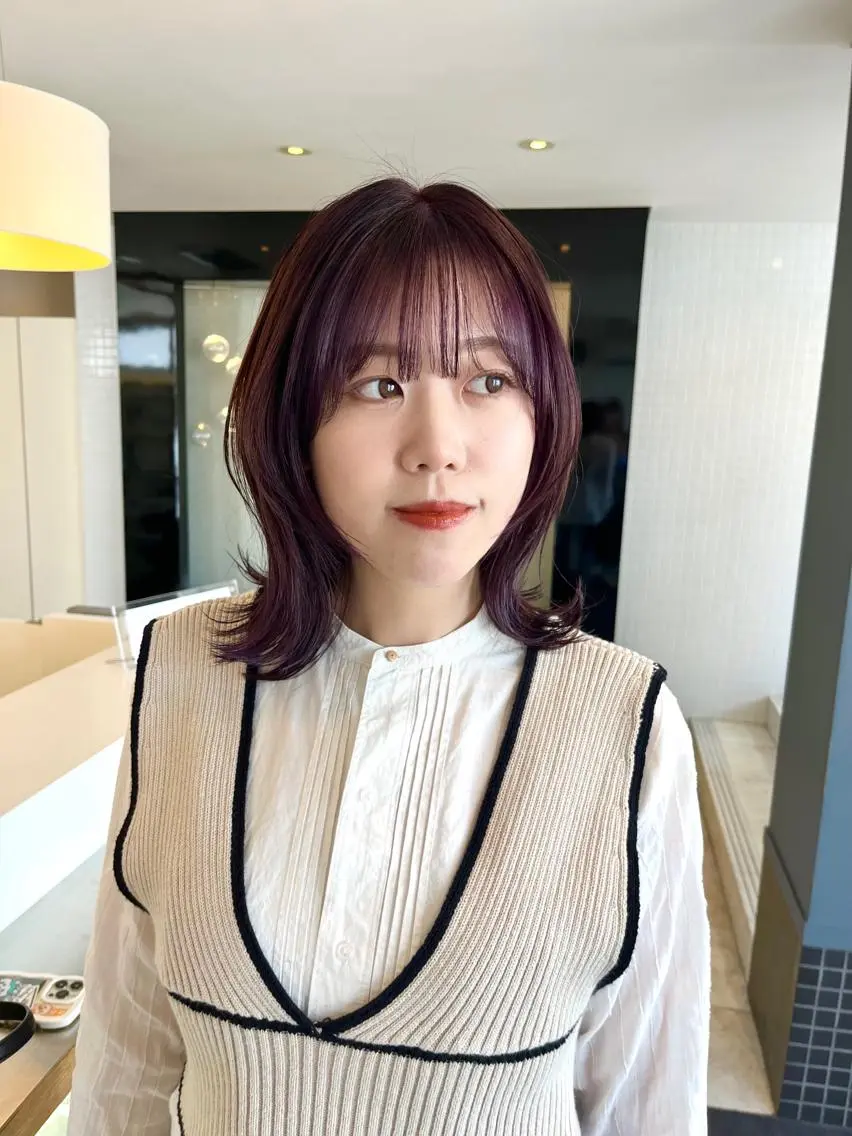 ミディアム カット ヘアカラー トリートメント 村本 千優のヘアスタイル
