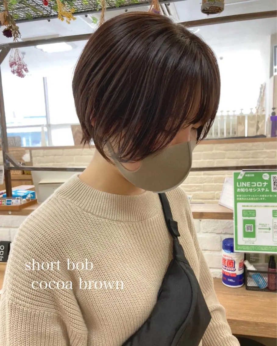ショート カラー 切りっぱなしボブ ショートボブ ハンサムショート ブラウンカラー ココアブラウン カット ヘアカラー トリートメント 初めてのショート お任せください✂️のヘアスタイル